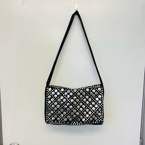 Y2K Black Corduroy and Silver Studded Shoulder Bag